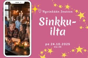 Sinkkuilta Hyvinkäällä 24.10.2025 klo 20 alkaen Oluthuone Joutsen. Tervetuloa kaikki sinkut mukaan!