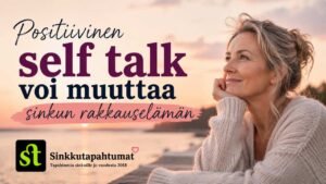 Sinkun rakkauselämä ei muutu pelkästään sillä, että kohtaat oikean ihmisen. Se muuttuu usein jo paljon aikaisemmin, kun muutat tapaa, jolla puhut itsellesi. Positiivinen self talk eli myönteinen sisäinen puhe vaikuttaa siihen, miten näet itsesi, millaisia valintoja teet ja uskotko ansaitsevasi hyvän parisuhteen.